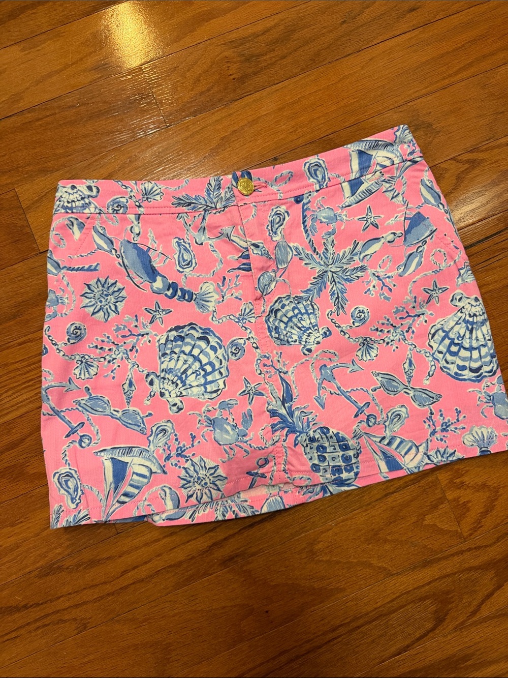 Lilly Pulitzer Pink Mini Skort with Blue Tropical Shell Print